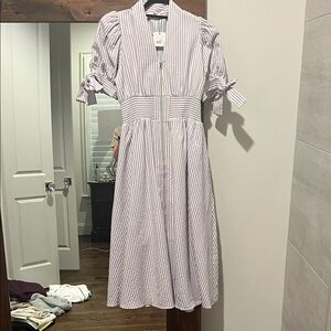 ENTRO Striped White and Purple Women's Dress NWT Size small